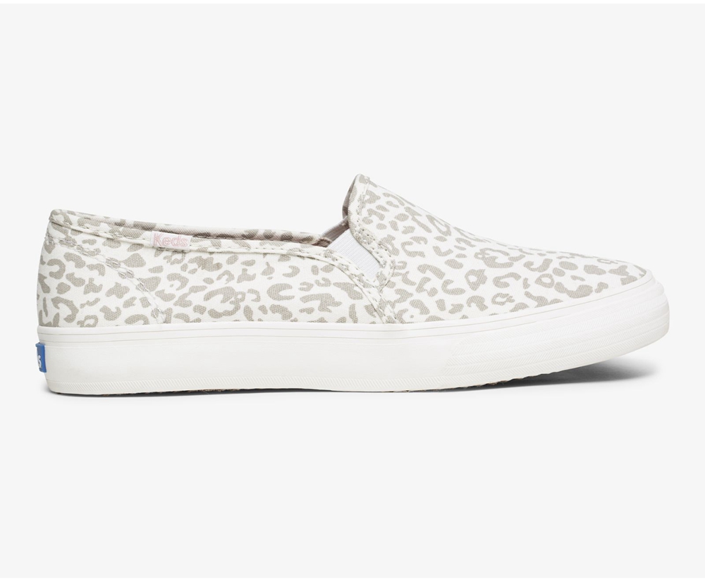 Keds Womens Slip Ons White - Double Decker Animal - 821KPZVXT